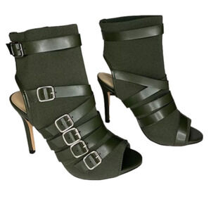 Nicole Miller Peep Toe Buckle Strap Green Ankle Boot Heels Women’s shoes 7.5‎